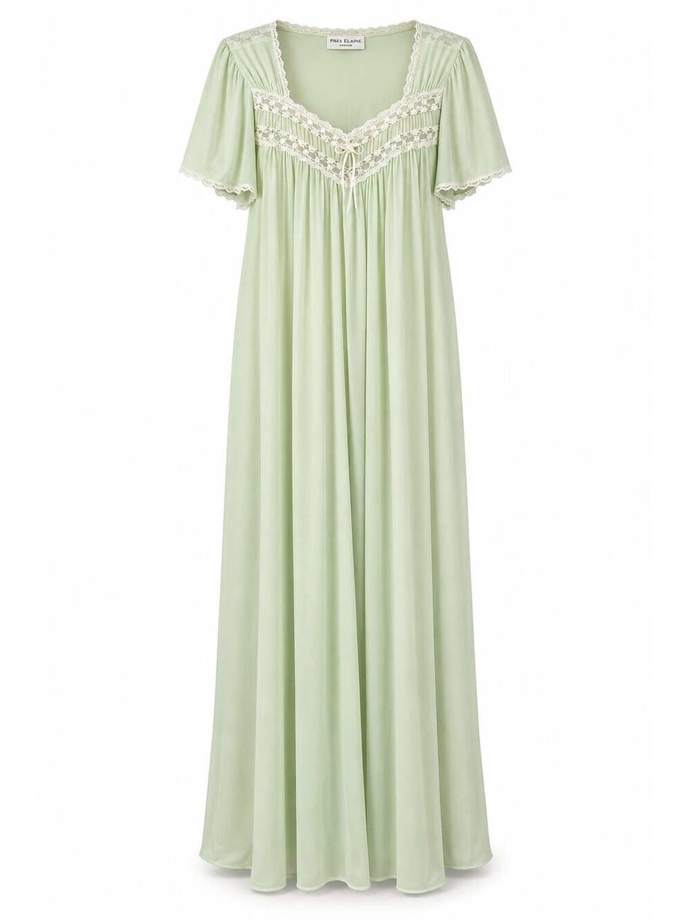 Vtg Miss Elaine Classics Nightgown Nylon Full Sweep Flutter Sleeves Chiffon Lace